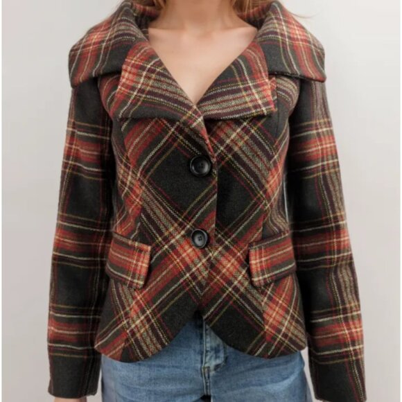 Vtg Wool Blend Brown Rust Plaid Blazer Jacket Women's Medium, Ricki's Size Med - Picture 1 of 12